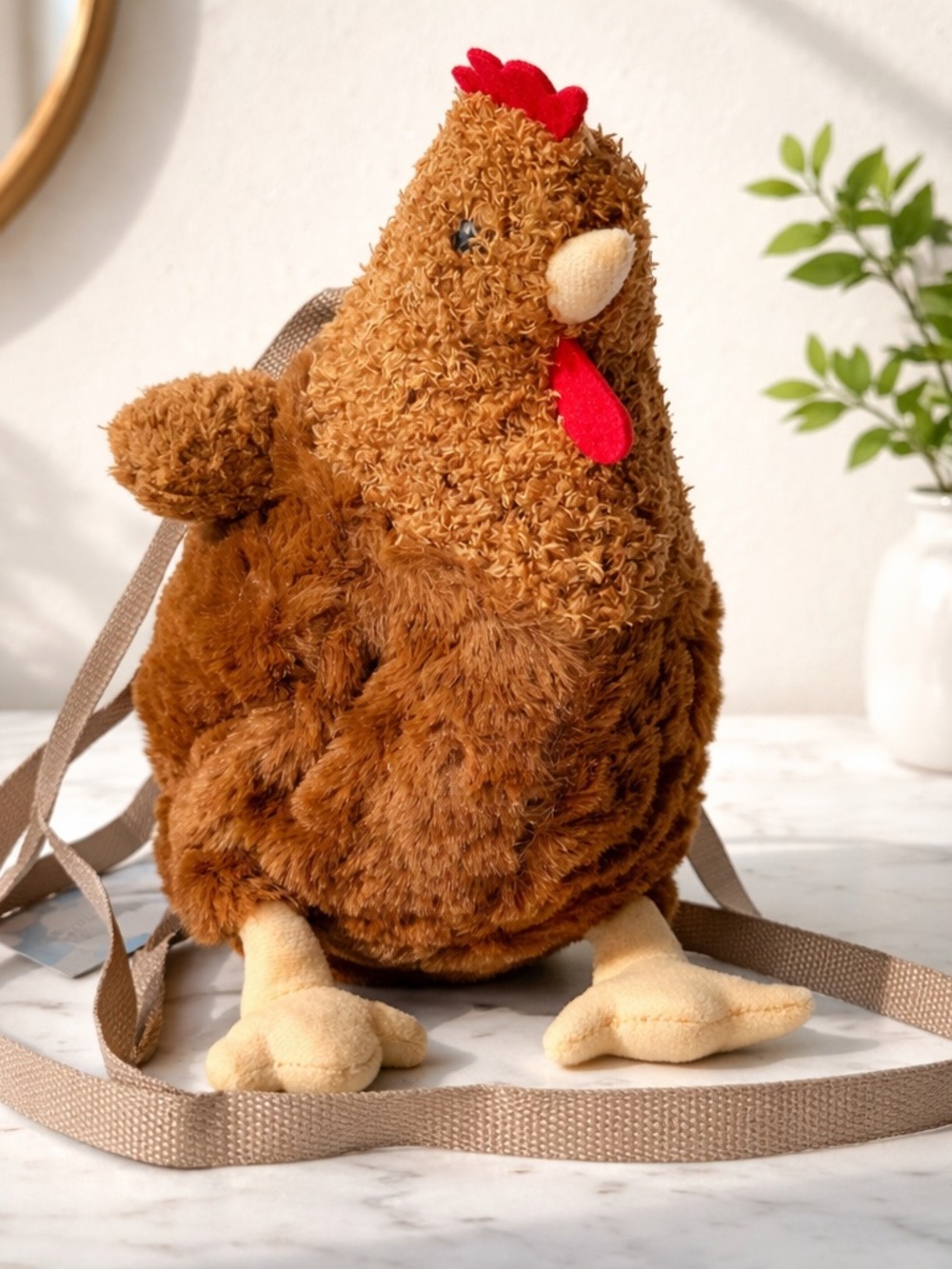 Plush Chicken Crossbody Bag in Brown - Cute Soft Novelty Purse